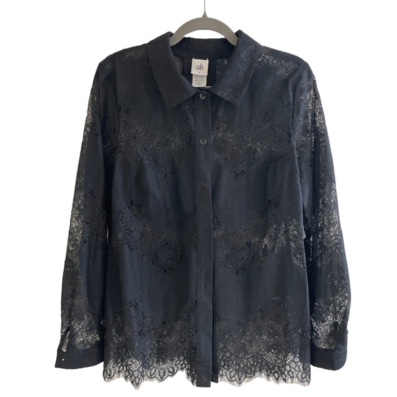 Cabi St. Regis Blouse – Sheer Black Lace Button-Up, Size M - Picture 3 of 5